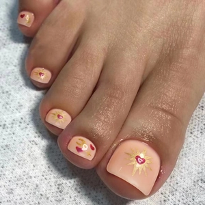 Press On Toenails Heart Star Moon Patterns Nude Pink False Nails For Women Feet Decoration With Glue