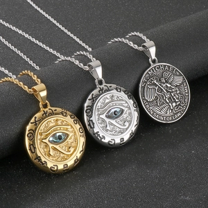 Collier Pendentif Œil De Horus Saint Michel Acier Inoxydable Coquillage Zircon Amulette Grecque Antique Bijoux Punk Homme