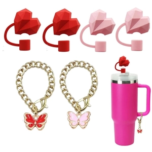 Silicone Straw Covers And Metal Cup Charms Decorative Accessories Dustproof Reusable Floral Butterfly Pattern For Tumblers