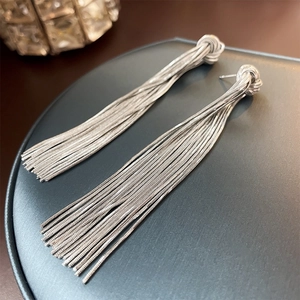 Long Tassel Earrings Elegant Knot Design Copper Jewelry With 925 Sterling Silver Earring Post Fashion For Women