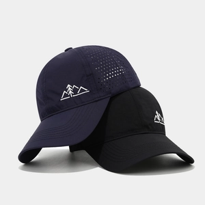 Quick-dry mountain embroidery baseball caps with breathable laser-perforated side panels