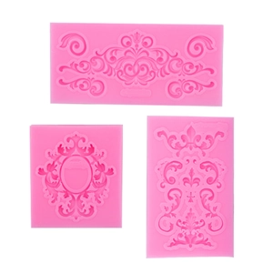 Pink 3-piece set of European baroque relief silicone molds for DIY cake fondant baking