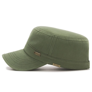 Men's army green cotton cadet cap with metallic sport badges and breathable sun visor