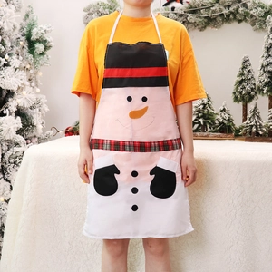 Christmas snowman themed apron with red plaid scarf and top hat for festive kitchen decor