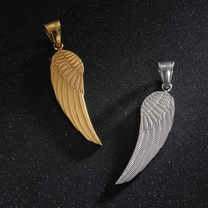 Angel Wing Pendant Necklace Stainless Steel Feather Single Wing Rope Chain Hip Hop Trendy Statement Jewelry