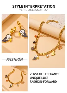 Detailed Halloween jewelry set with ghost and pumpkin charms on thick gold chains