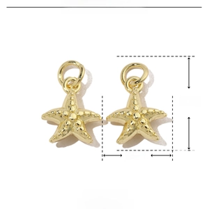 Detailed parameter view of a gold starfish pendant in copper with size measurements