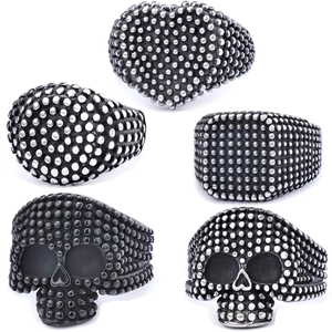 Anello Teschio Punk In Acciaio Inossidabile Con Borchie Texture Retro Gothic Cuore Gioielli Geometrici Da Uomo