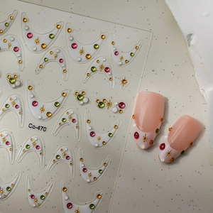 Colorful gemstone and star nail stickers Co-470 for French manicure art with moon accents