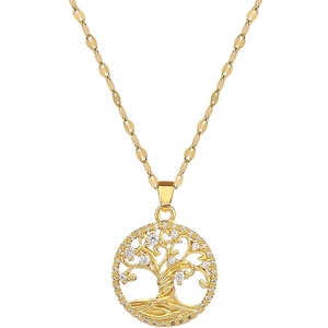 Elegant gold tree of life necklace with sparkling crystal inlay on minimalist chain