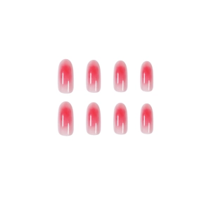 Pink blush gradient press-on nails with glossy almond shape finish, set of 8 pieces