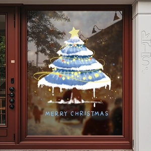 Weihnachtsbaum Fensteraufkleber Statisch Haftend Doppelseitig Blau Schneeflocke Stern Glastür Dekoration Feiertags Shop Dekor