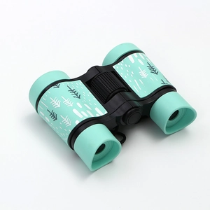 Mint green children's binoculars with tree patterns and anti-slip rubber grip