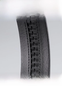 Close-up of premium black leather belt showing durable double-row automatic slide tracks