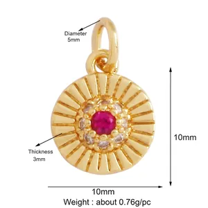 Golden sunburst evil eye pendant with pink zircon and white crystals for DIY jewelry