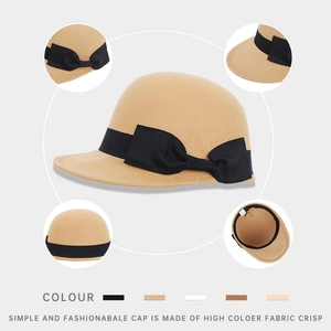 Vintage wool cloche hat with black bow, equestrian style felt cap in khaki color