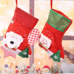 Christmas stockings with sequins and 3D plush polar bear and snowman for holiday decoration