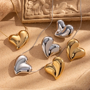 Titanium Steel Puffy Heart Necklace Earrings Jewelry For Women Luxury Mirror Polish Metallic Design Accessories Fashion