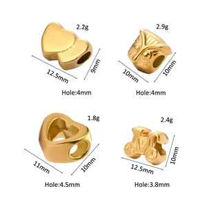 Detailed size and weight specs for gold DIY stainless steel owl and heart large hole beads