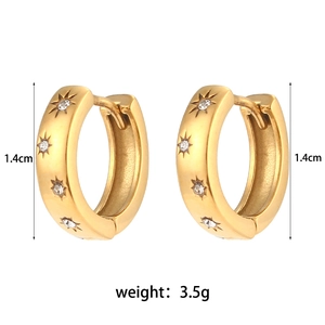 Chic 18K gold plated stainless steel sunburst hoop earrings with sparkling zircon