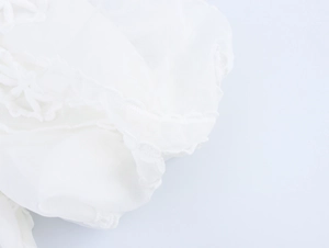 Détails de la robe française blanche avec broderies délicates et bordures en dentelle