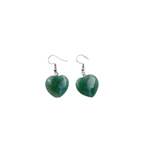 Natural green heart stone drop earrings with silver fishhook wires for women