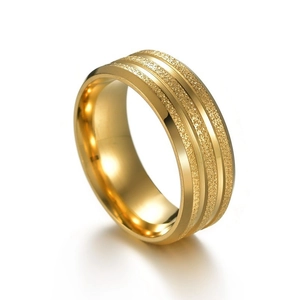 Gold plated stainless steel ring with matte sandblasted texture and polished mirror edges