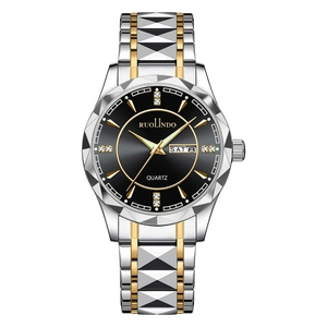 Ruolindo men's quartz watch with two-tone steel strap, black dial and day-date display