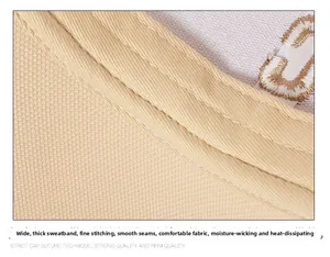 Detailed view of the widened inner sweatband and precision stitching on the khaki cap