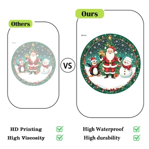 Close-up showing high-definition color printing and waterproof texture of Santa stickers