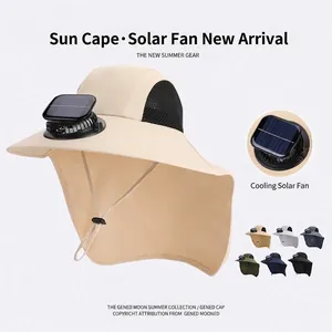 Chapeau De Soleil À Ventilateur Solaire En Nylon Large Bord Protection UV Rabat De Cou Respirant Pêche Randonnée Hommes Femmes