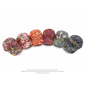 Collection of camouflage cotton baseball caps in six vibrant colors for outdoor sports