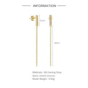 Detailed size specifications for 925 sterling silver tassel earrings with AAAAA zirconia