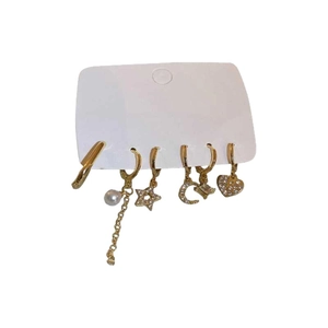 Gold plated star and moon pearl earrings set with six fashionable luxury jewelry pieces