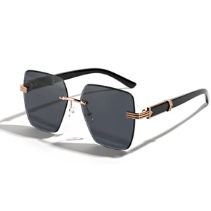 Frameless diamond-cut square sunglasses with grey lenses and gold metal temples