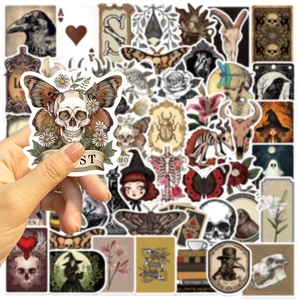 50pcs gothic graffiti stickers for laptop and guitar featuring skull and butterfly patterns