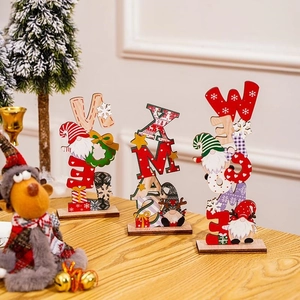 Christmas Wooden Letter Ornament Hand Painted Gnome Tabletop Decoration Nordic Style XMAS NOEL WELCOME Holiday Desk Sign