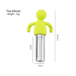 Cute humanoid tea infuser with green silicone top and stainless steel mesh filter base