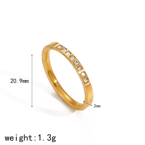 Detail view of 2mm gold stainless steel ring with dimensions and 1.3g weight specs