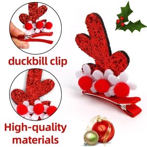 Christmas reindeer antler hair clips with sequins, bells and duckbill clip attachment