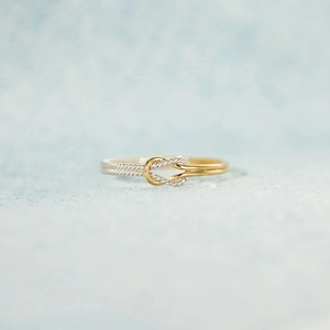 925 Sterling Silver Knot Ring Two Tone Twisted Rope Texture Minimalist Fashion Jewelry For Women