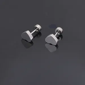 Minimalist heart-shaped stainless steel stud earrings with secure screw-back design.