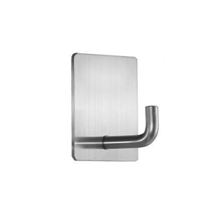 Brushed stainless steel wall hook with rectangle backplate and L-shaped metal hanger