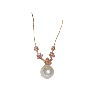 Elegant rose gold choker with white pearl and pink zircon flower pendant for women