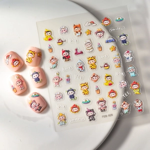 Stickers à ongles 3D en relief avec motifs de dessins animés astronaute et OVNI sur blanc
