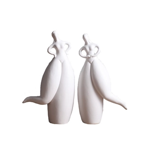 Modern white ceramic abstract woman figurines set of 2 minimalist home decor sculptures