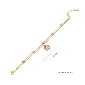 Detail of double-layer gold star bracelet with pearls and zircon, 16+4cm length