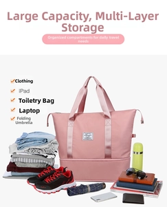 Close-up of pink travel bag illustrating large capacity with various daily items
