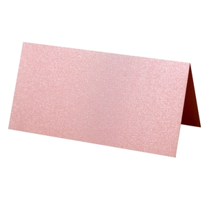 Pink glitter paper place card with V-fold design for wedding or party table settings