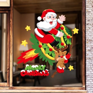 Christmas Window Stickers Santa Claus Reindeer Rocket Stars PVC Static Cling Double Sided Glass Decals Festive Home Decor